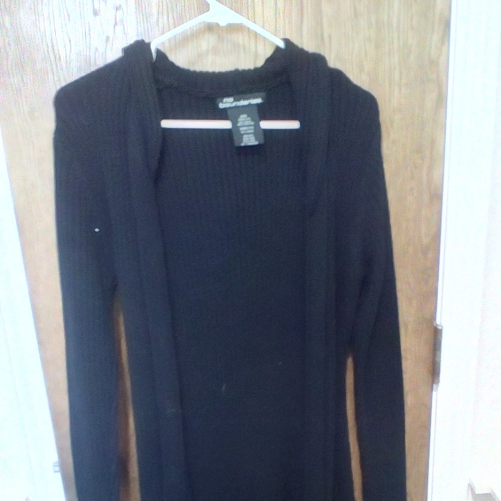 No Boundaries hooded ribbed cardigan black